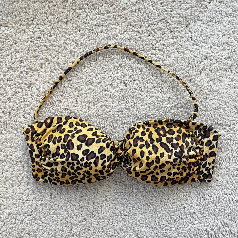 Victoria's Secret Swim Retro Lined Strapless Twist Leopard Bikini Top Size Small